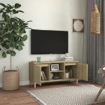 Mobile TV con Gambe in Legno Rovere Sonoma 103,5x30x50 cm