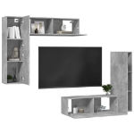 Set Porta TV 4 pz Grigio Cemento in Truciolato