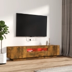 Set Mobili TV 2pz con Luci LED Rovere Fumo in Legno Multistrato