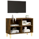 Mobile TV con Gambe in Legno Massello Rovere Fumo 69,5x30x50 cm