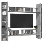 Set Porta TV 8 pz Grigio Cemento in Truciolato