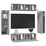 Set Mobile Porta TV 6 pz Grigio Cemento in Truciolato