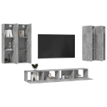 Set Porta TV 6 pz Grigio Cemento in Truciolato