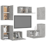 Set Porta TV 7 pz Grigio Cemento in Truciolato