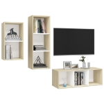 Set Porta TV 3 pz Bianco e Rovere Sonoma in Truciolato