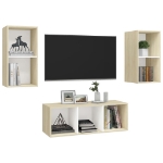 Set Porta TV 3 pz Bianco e Rovere Sonoma in Truciolato