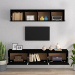 Mobili Porta TV 5 pz Neri in Legno Massello di Pino