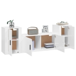 Set Mobili Porta TV 3 pz Bianco Lucido in Legno Multistrato