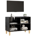 Mobile TV con Gambe Legno Massello Nero Lucido 69,5x30x50 cm