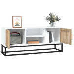 Mobile Porta TV Bianco 105x30x45cm in Legno Multistrato e Ferro