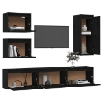 Mobili Porta TV 6 pz Neri in Legno Massello di Pino