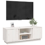 Mobile Porta TV Bianco 110x35x40,5 cm in Legno Massello di Pino