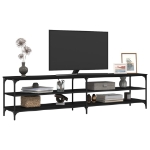 Mobile Porta TV Nero 200x30x50cm in Legno Multistrato e Metallo