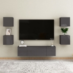 Mobili Porta TV a Parete 4pz Grigio Lucido 30,5x30x30 cm