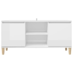 Mobile TV con Gambe Legno Massello Bianco Lucido 103,5x35x50 cm