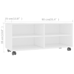 Mobile TV con Ruote Bianco 90x35x35 cm in Legno Multistrato