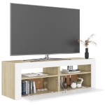 Mobile Porta TV con Luci LED Bianco e Rovere Sonoma 120x35x40cm