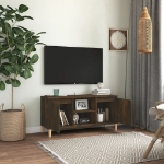 Mobile TV con Gambe in Legno Massello Rovere Fumo 103,5x35x50cm