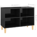 Mobile TV con Gambe Legno Massello Nero Lucido 69,5x30x50 cm