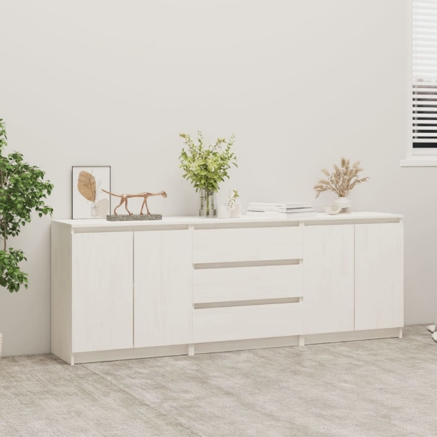 Credenza Bianca 180x36x65 cm in Legno Massello di Pino