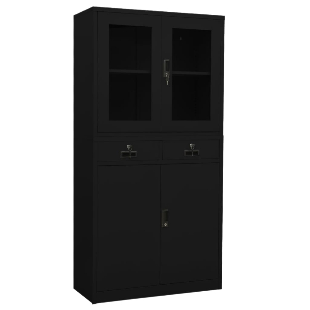 Armadio per Ufficio Nero 90x40x180 cm in Acciaio e Vetro