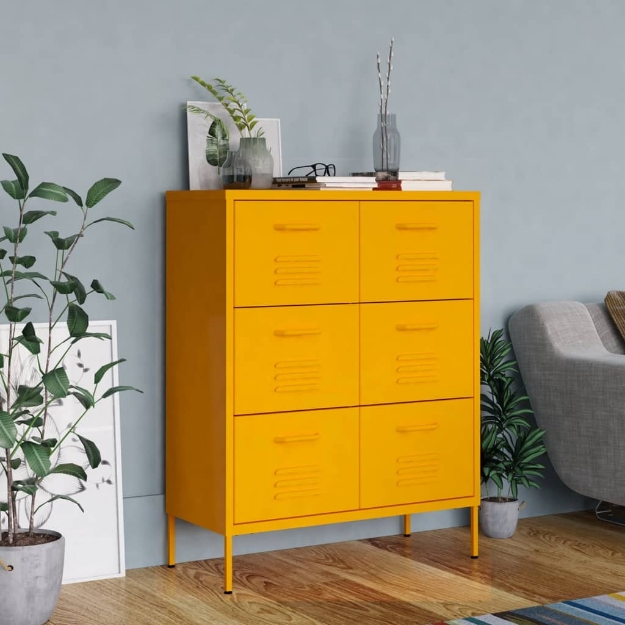 Cassettiera Giallo Senape 80x35x101,5 cm in Acciaio