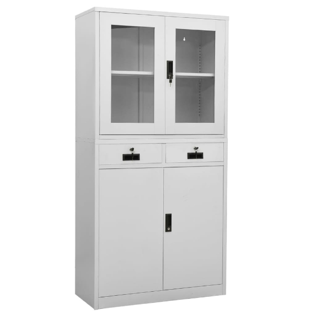 Armadio per Ufficio Grigio Chiaro 90x40x180 cm Acciaio e Vetro