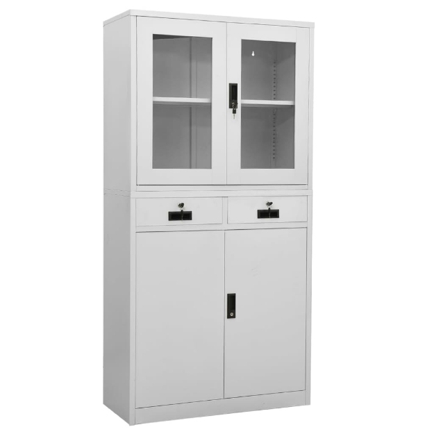 Armadio per Ufficio Grigio Chiaro 90x40x180 cm Acciaio e Vetro