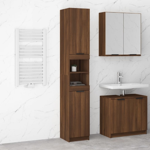 Armadietto Bagno Rovere Marrone 32x34x188,5cm Legno Multistrato