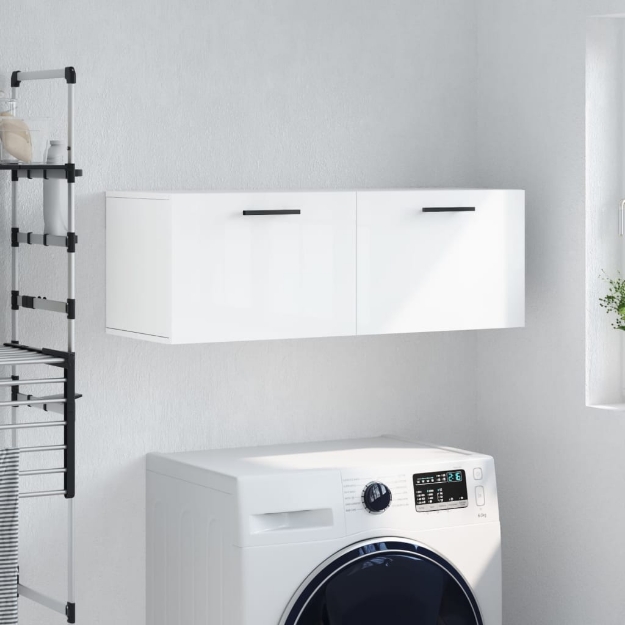 Mobile a Parete Bianco Lucido 100x36,5x35 cm Legno Multistrato