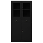 Armadio per Ufficio Nero 90x40x180 cm in Acciaio e Vetro