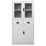 Armadio per Ufficio Grigio Chiaro 90x40x180 cm Acciaio e Vetro