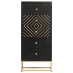Cassettiera Nero e Oro 45x30x105 cm in Legno Massello di Mango