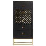 Cassettiera Nero e Oro 45x30x105 cm in Legno Massello di Mango