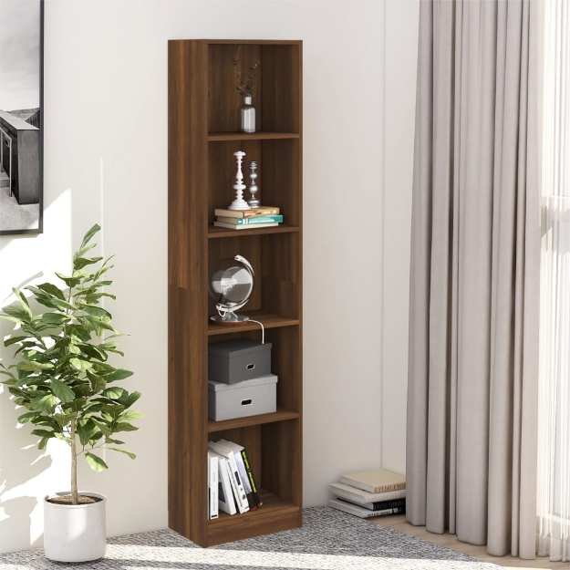 Libreria 5 Ripiani Rovere Marrone 40x24x175cm Legno Multistrato