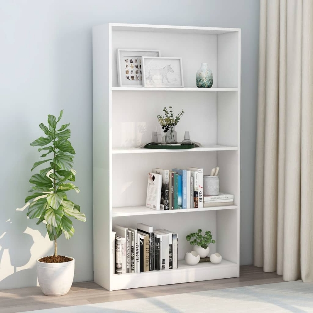 Libreria a 4 Ripiani Bianca 80x24x142 cm in Legno Multistrato