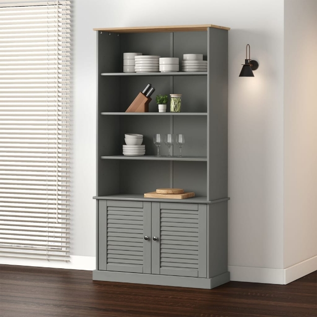 Libreria VIGO 85x35x170 cm in Legno Massello di Pino Grigio