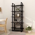 Libreria a 5 Ripiani Nera 80x30x175 cm in Legno Multistrato