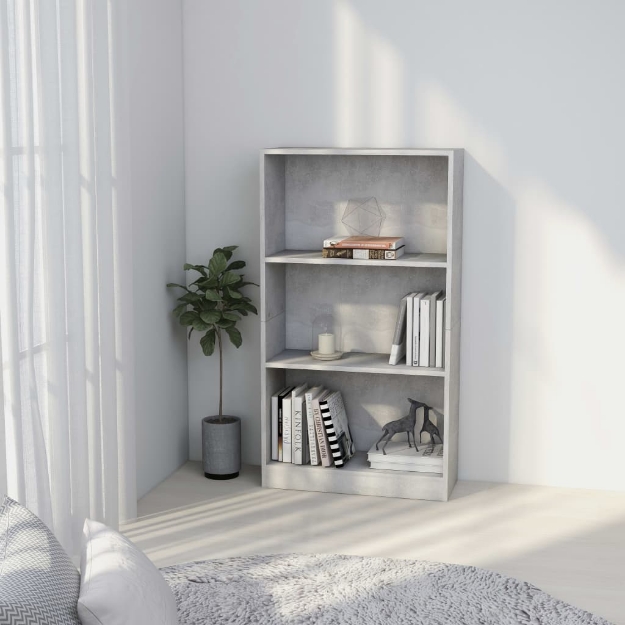 Libreria a 3 Ripiani Cemento 60x24x109 cm in Legno Multistrato