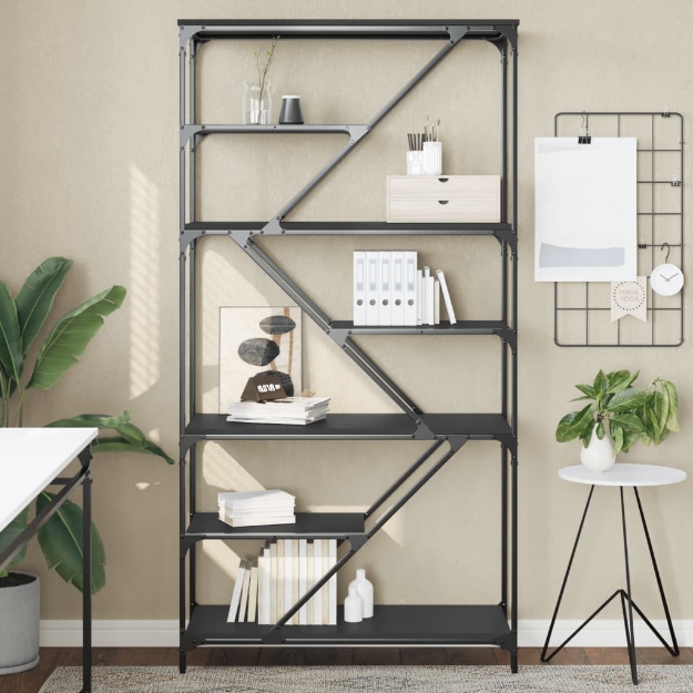 MiCasa Italia. Libreria Nera 91x36x176 cm in Legno Multistrato e Acciaio