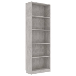 Libreria 5 Ripiani Grigio Cemento 60x24x175cm Legno Multistrato