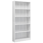 Libreria 5 Ripiani Bianco Lucido 80x24x175 cm Legno Multistrato