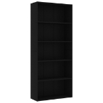 Libreria a 5 Ripiani Nera 80x30x189 cm in Legno Multistrato