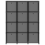 Mensola con 12 Scatole a Cubo Nera 103x30x141 cm in Tessuto