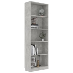 Libreria 5 Ripiani Grigio Cemento 60x24x175cm Legno Multistrato