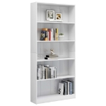 Libreria 5 Ripiani Bianco Lucido 80x24x175 cm Legno Multistrato