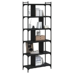 Libreria Nera 6 Ripiani 76x32x192 cm Legno Multistrato