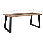 Tavolo da Pranzo 180x90x75 cm in Legno Massello Acacia e Vetro