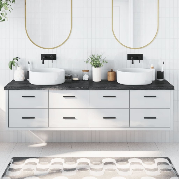 Piano Bagno Grigio Scuro 200x60x4 cm Legno Massello Trattato