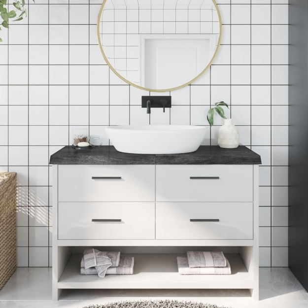 Piano Bagno Grigio Scuro 120x50x6 cm Legno Massello Trattato